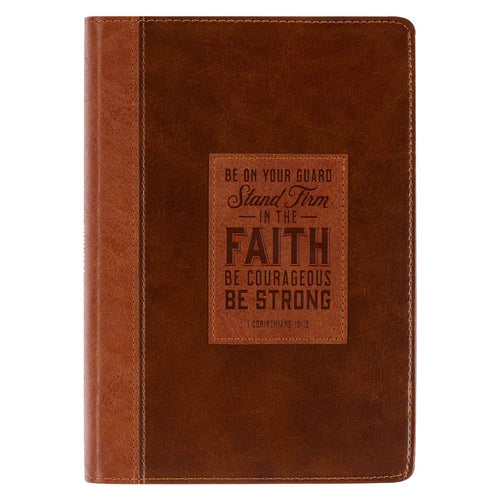 Stand Firm in the Faith Honey-brown and Espresso Faux Leather Classic Journal - 1 Corinthians 16:13 (Copy) - JMJs Catholic Store, Inc