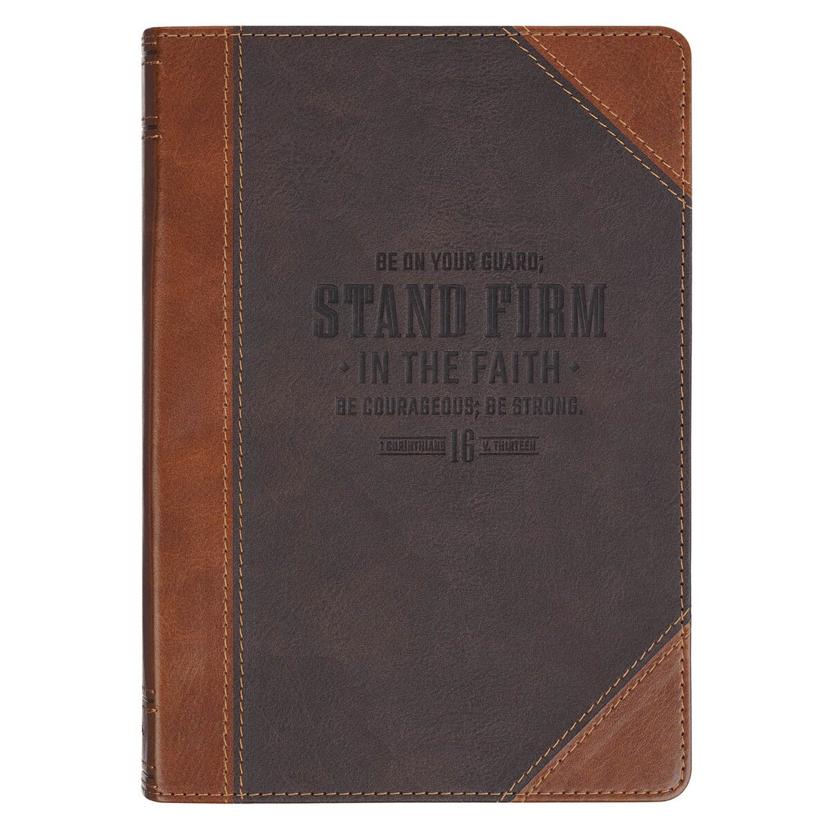 Stand Firm in the Faith Honey-brown and Espresso Faux Leather Classic Journal - 1 Corinthians 16:13 - JMJs Catholic Store, Inc