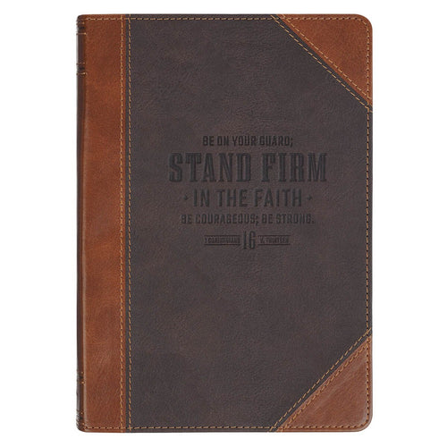 Stand Firm in the Faith Honey-brown and Espresso Faux Leather Classic Journal - 1 Corinthians 16:13 - JMJs Catholic Store, Inc
