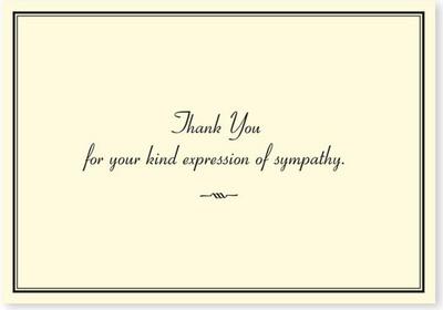 Sympathy thank you note card with elegant script text on cream background and decorative line accent