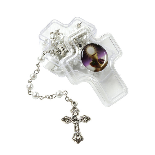 White First Holy Communion Rosary with Cross Box - JMJs Catholic Store, Inc