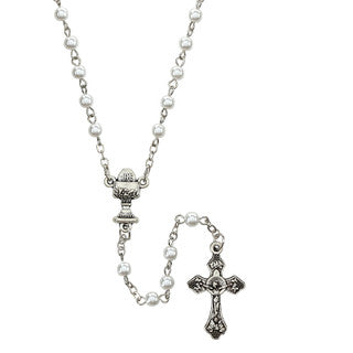 White First Holy Communion Rosary with Cross Box - JMJs Catholic Store, Inc