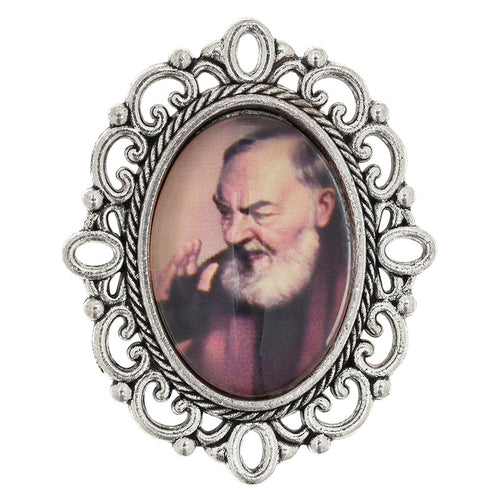 St. Padre Pio of Pietrelcina Lapel Oval Pin 1 1/4"H with box - JMJs Catholic Store, Inc