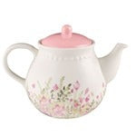 Faith, Hope, and Love petite floral teapot with pink lid, delicate flower pattern, and inspiring sentiment detail.