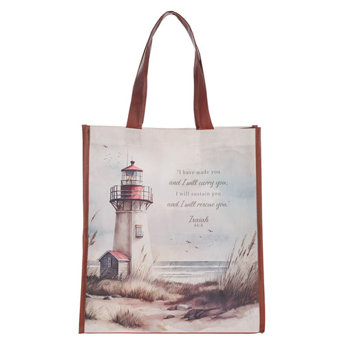 I Have Made You Lighthouse Reusable Non-woven Canvas Shopping Tote Bag - Isaiah 46:4 - JMJs Catholic Store, Inc