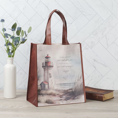 I Have Made You Lighthouse Reusable Non-woven Canvas Shopping Tote Bag - Isaiah 46:4 - JMJs Catholic Store, Inc