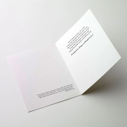Open Easter card titled The Miracle of Easter Morning with religious message about Jesus Christ and blessings inside.