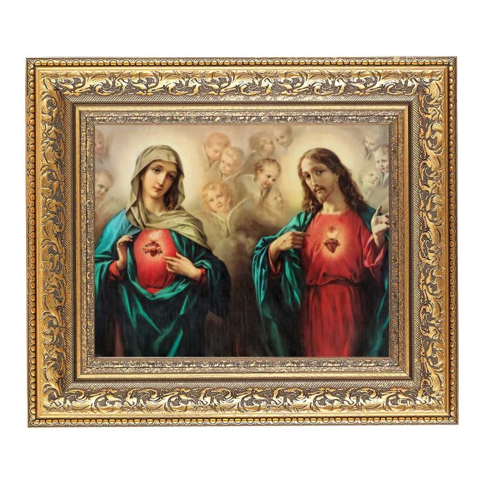 The Sacred Heart Print Ornate Gold Leaf Antique Framed 8" x 10" - JMJs Catholic Store, Inc