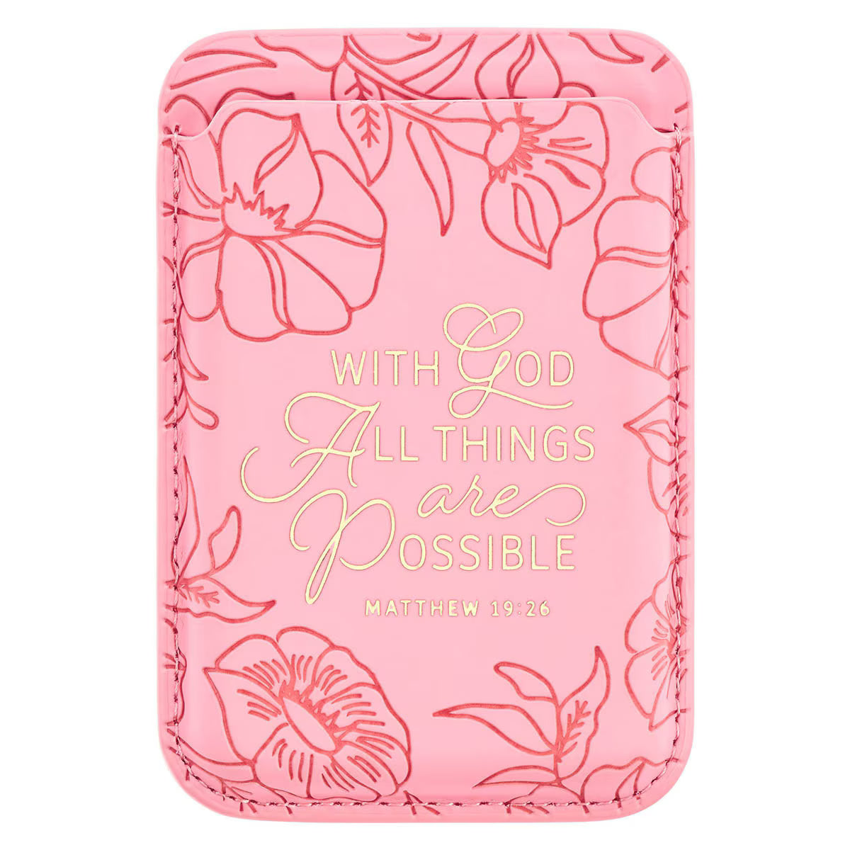 Things Are Possible Pink Faux Leather Phone Wallet - Matthew 16:26 - JMJs Catholic Store, Inc