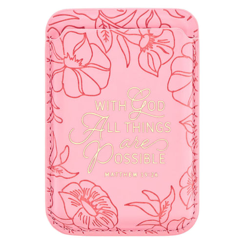Things Are Possible Pink Faux Leather Phone Wallet - Matthew 16:26 - JMJs Catholic Store, Inc
