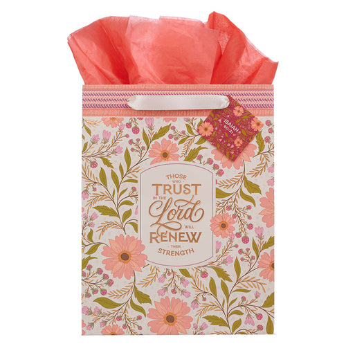 Trust In The Lord Coral Cascade Large Portrait Gift Bag - Isaiah 40:31 - JMJs Catholic Store, Inc