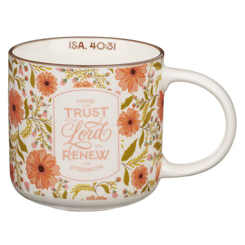 Trust in the Lord Coral Cascade Ceramic Coffee Mug - Isaiah 40:31 - JMJs Catholic Store, Inc