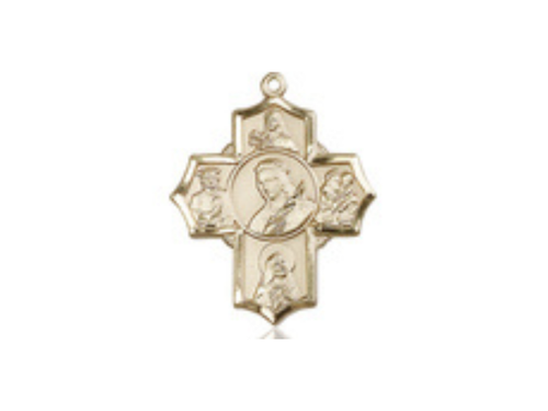 14kt Gold Filled Philomena Theresa Rita Antony Jude Pendant on a 24 inch Gold Plate Heavy Curb Chain - JMJs Catholic Store, Inc