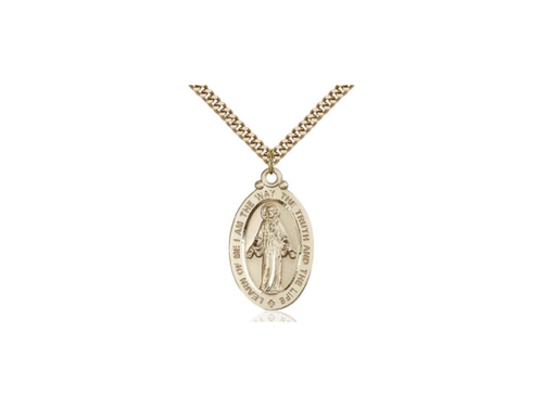 14kt Gold Scapular Pendant with 24-inch Curb Chain - JMJs Catholic Store, Inc