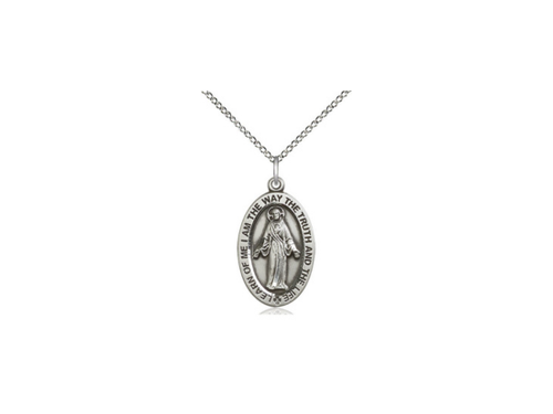 Sterling Silver Scapular Pendant on a 18 inch Sterling Silver Light Curb Chain - JMJs Catholic Store, Inc