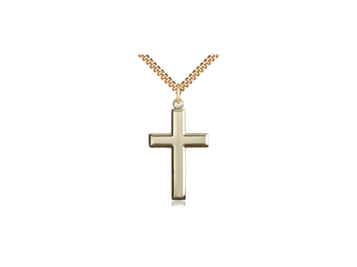 14kt Gold Filled Cross Pendant on a 24 inch Gold Plate Heavy Curb Chain. - JMJs Catholic Store, Inc