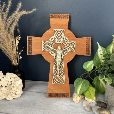 Cedar Celtic Wall Crucifix 12" - JMJs Catholic Store, Inc