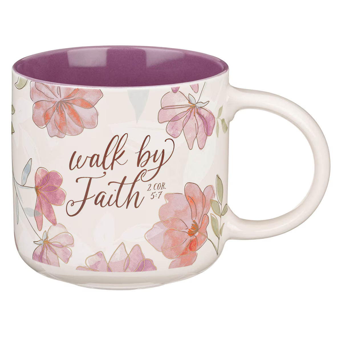 Walk by Faith Pink Cosmos Ceramic Mug - 2 Corinthians 5:7 - JMJs Catholic Store, Inc