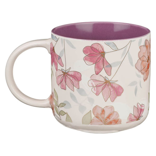 Walk by Faith Pink Cosmos Ceramic Mug - 2 Corinthians 5:7 - JMJs Catholic Store, Inc