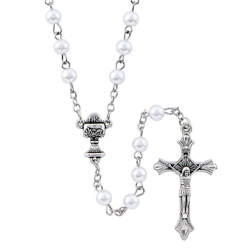 White First Communion Boy Rosary with Bookmark - JMJs Catholic Store, Inc