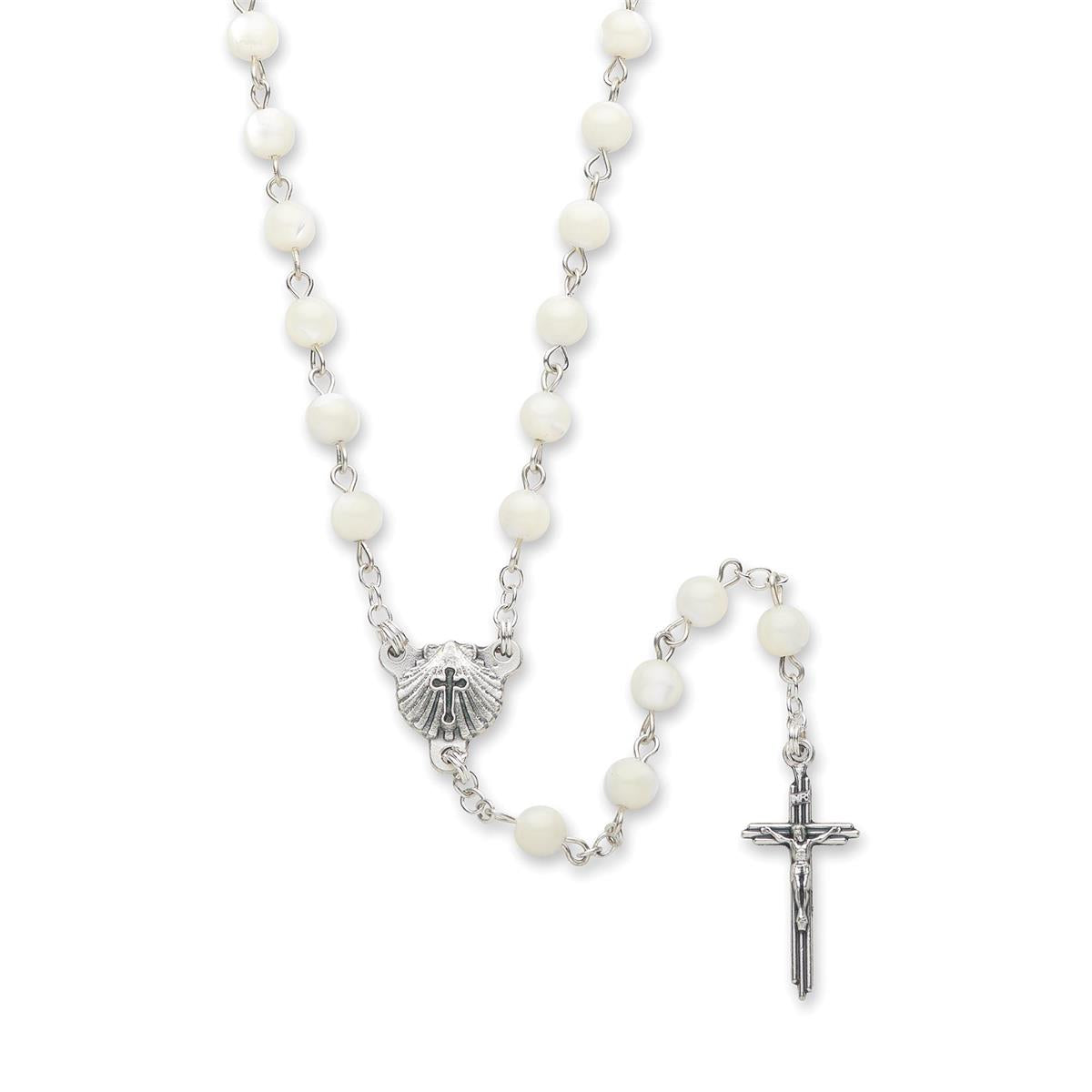 White Mother of Pearl Baptism Rosary in Gift Box - JMJs Catholic Store, Inc