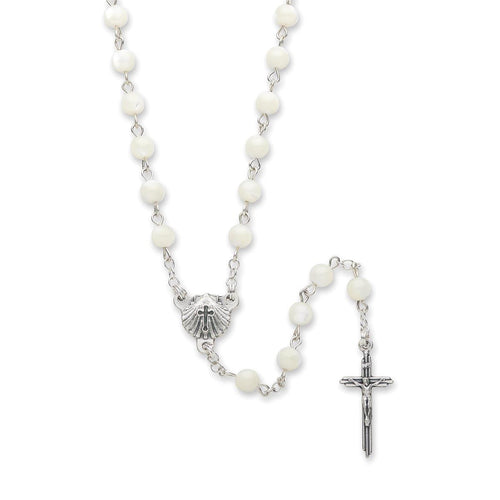 White Mother of Pearl Baptism Rosary in Gift Box - JMJs Catholic Store, Inc