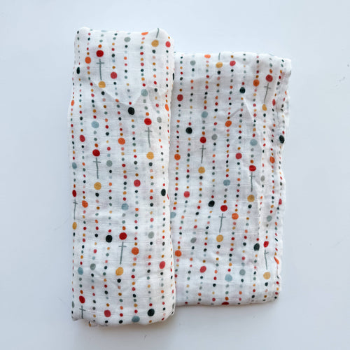 Rosary Dots- Catholic Baby Muslin Blanket Swaddle - JMJs Catholic Store, Inc
