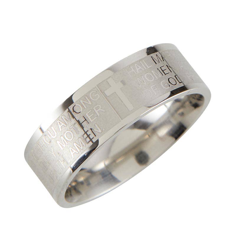Hail Mry Stain Stel Lasr Ring - JMJs Catholic Store, Inc