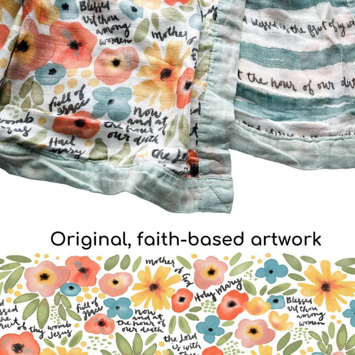 Watercolor Hail Mary Luxury Double Sided Muslin Catholic Blanket - JMJs Catholic Store, Inc