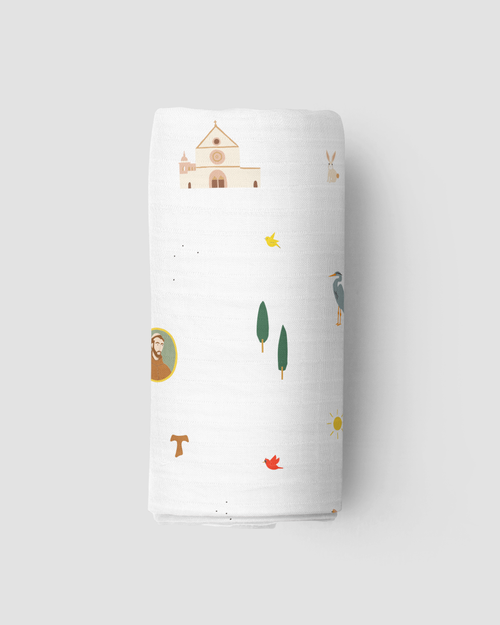 Saint Francis Muslin Swaddle Baby Blanket: Saint Francis - JMJs Catholic Store, Inc