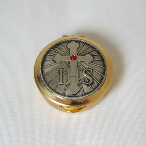 IHS Cross Pyx: Size 1: 6-9 hosts - JMJs Catholic Store, Inc
