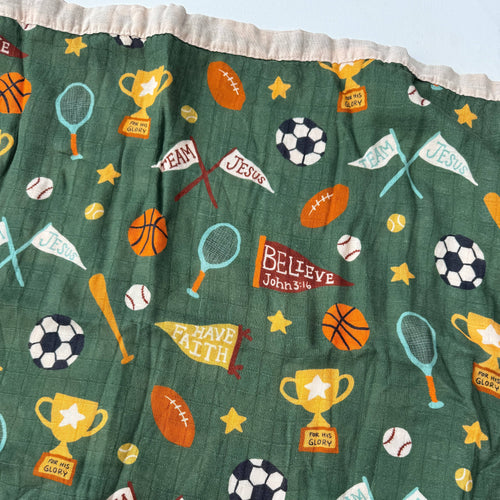 Team Jesus Sports Luxury Double Sided Muslin Catholic Blanket - JMJs Catholic Store, Inc