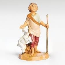 Japheth the Shepherd Fontanini Nativity figure 5" scale, handcrafted and hand-painted with lamb and staff