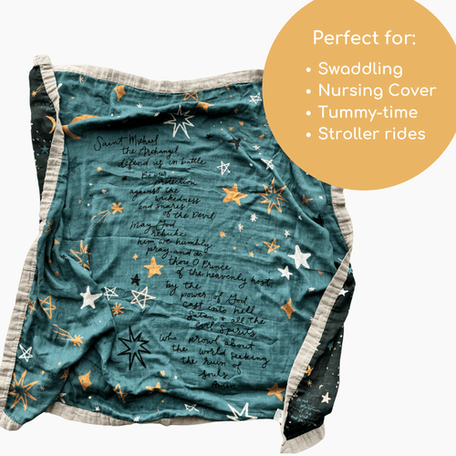 St. Michael Prayer Luxury Double Sided Muslin Catholic Blanket - JMJs Catholic Store, Inc