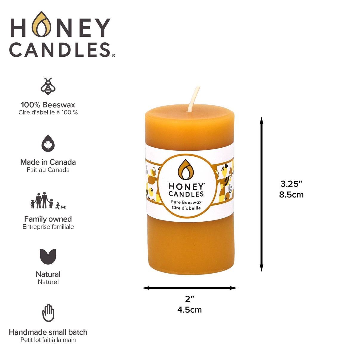 Natural Beeswax Small Pillar Candles - 3.25" X 2" - JMJs Catholic Store, Inc