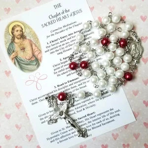 Sacred Heart Chaplet Red, White Pearl and Silver