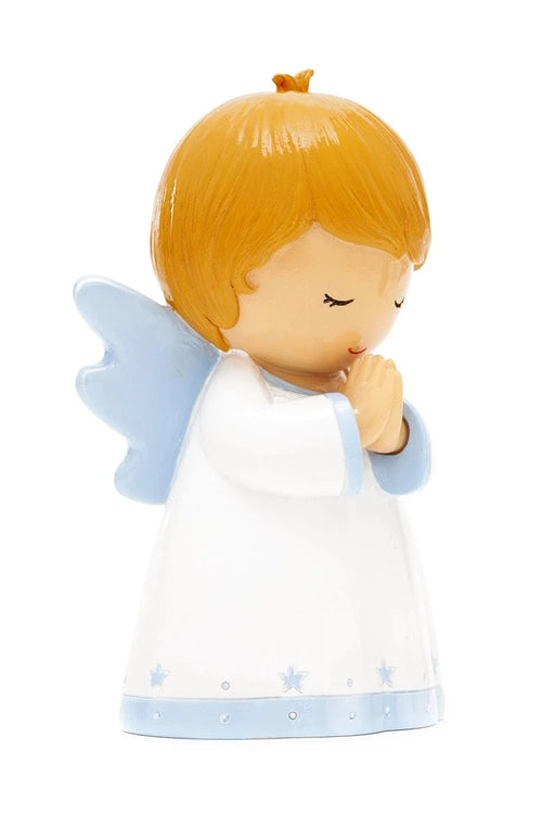 3.5" little drops Guardian Angel figurine for boys with blue wings and white robe with blue trim