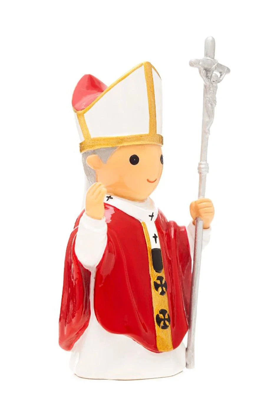 Saint John Paul II 3.5" collector’s edition figurine in red and white papal robes holding silver pastoral staff