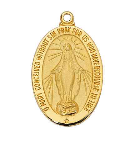 Gold Miraculous Medal 1" with 20" chain and box