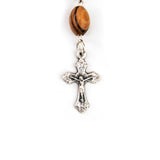 Hand-sized Holy Land olive wood auto rosary with silver crucifix and Virgin Mary Medjugorje centerpiece, made in Bethlehem