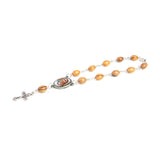Hand-sized Holy Land olive wood auto rosary with detailed Virgin Mary Medjugorje centerpiece and metal crucifix