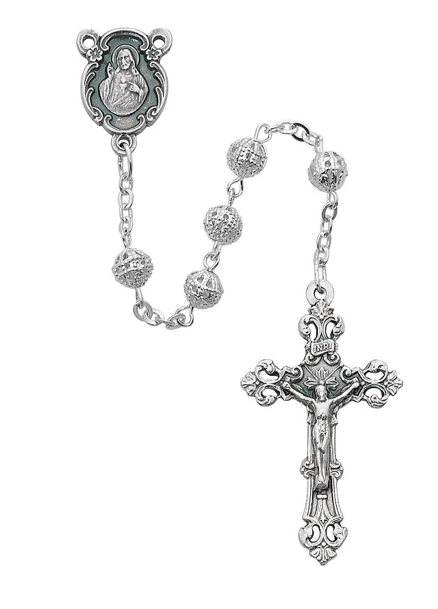 Silver Sacred Heart Filigree Rosary - JMJs Catholic Store, Inc