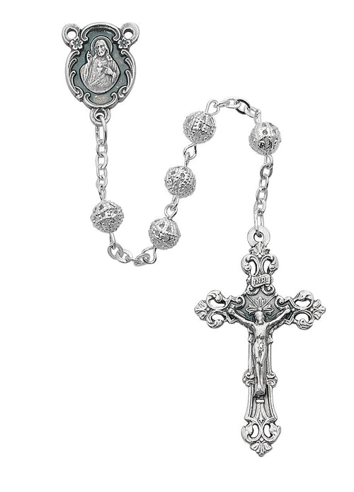 Silver Sacred Heart Filigree Rosary - JMJs Catholic Store, Inc