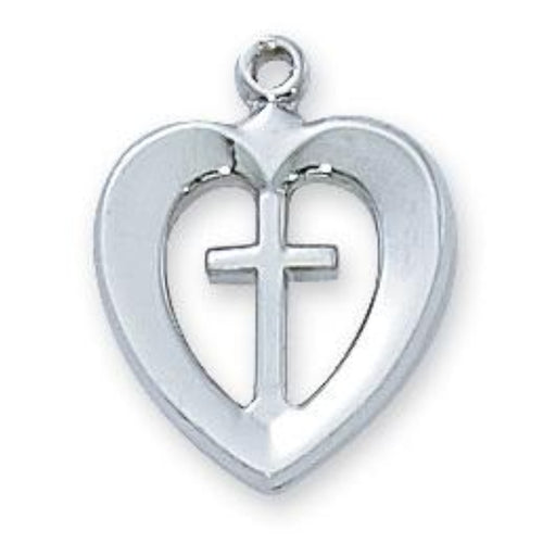 Sterling Silver Heart and Cross 1/2" with 18" chain and box - JMJs Catholic Store, Inc