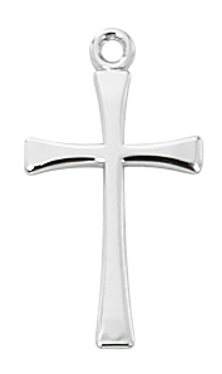 Sterling silver cross pendant with polished finish and smooth edges, measuring 11/16 inch in height.
