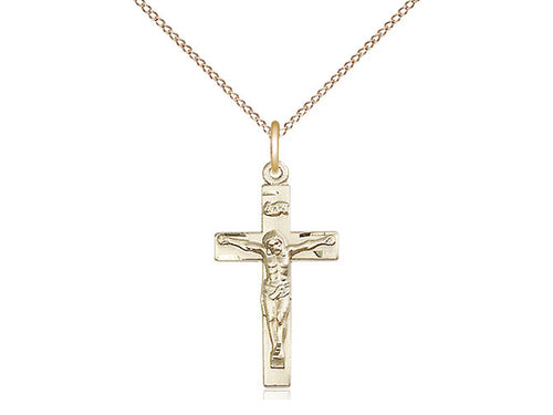 14kt Gold Filled Crucifix Pendant on a 18 inch Gold Filled Light Curb Chain - Unique Catholic Gifts