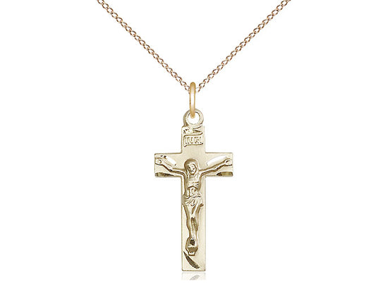 14kt Gold Filled Crucifix Pendant on a 18 inch Gold Filled Light Curb Chain - Unique Catholic Gifts