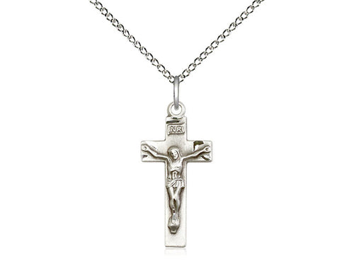 Sterling Silver Crucifix Pendant on a 18 inch Sterling Silver Light Curb Chain - Unique Catholic Gifts