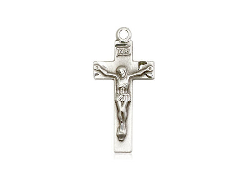 Sterling Silver Crucifix Pendant on a 18 inch Sterling Silver Light Curb Chain - Unique Catholic Gifts