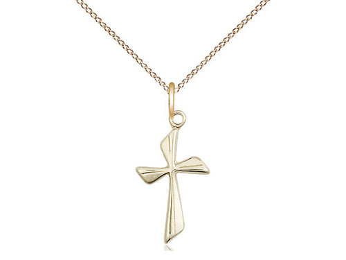 14kt Gold Filled Cross Pendant on a 18 inch Gold Filled Light Curb Chain - Unique Catholic Gifts
